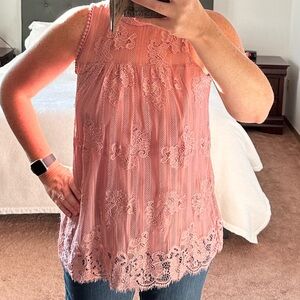 Eve & Maddie Lace Sleeveless Blouse in Dusty Rose Size Small